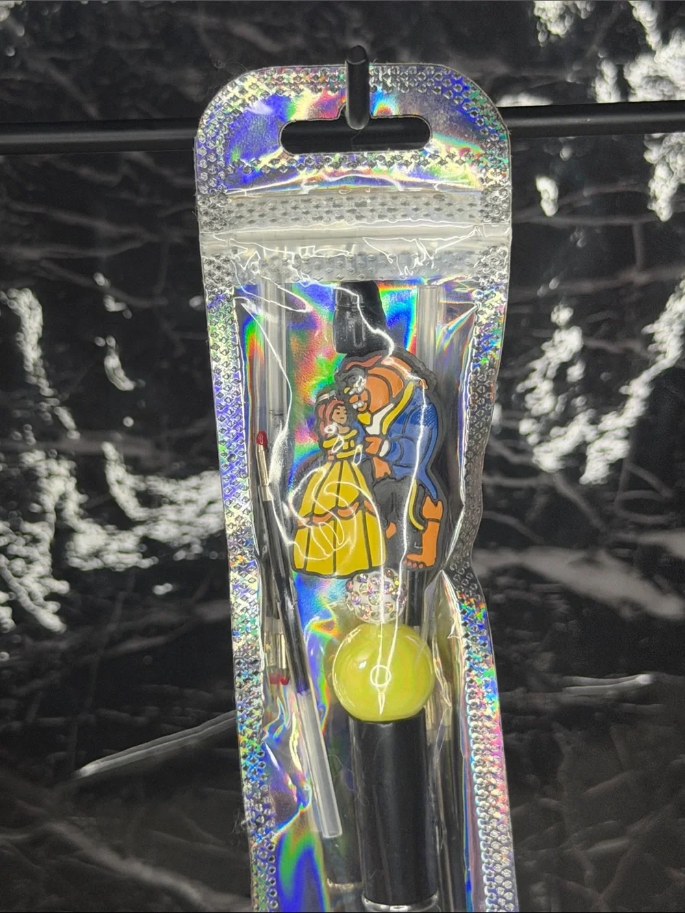Beauty and the beast Focal Bead Pen Black and Blue Ink